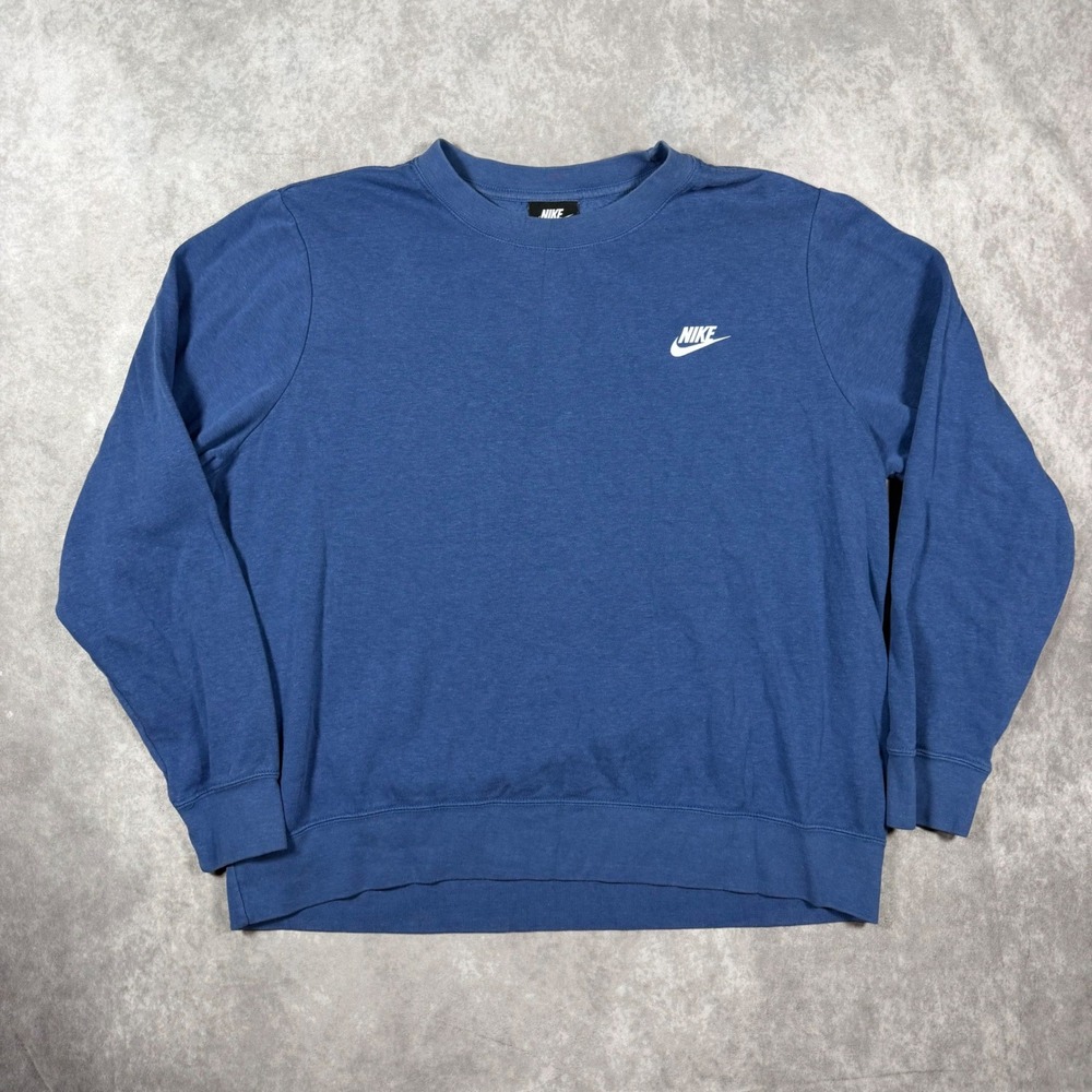 Nike Women XL Blue Sportswear Club Fleece Crewneck Sweatshirt Futura Logo Sporty